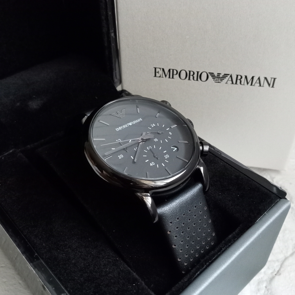 SOLD - Emporio Armani AR1737 Black Dial Black PVD Steel Unisex Chronograph Watch - Picture 4 of 14